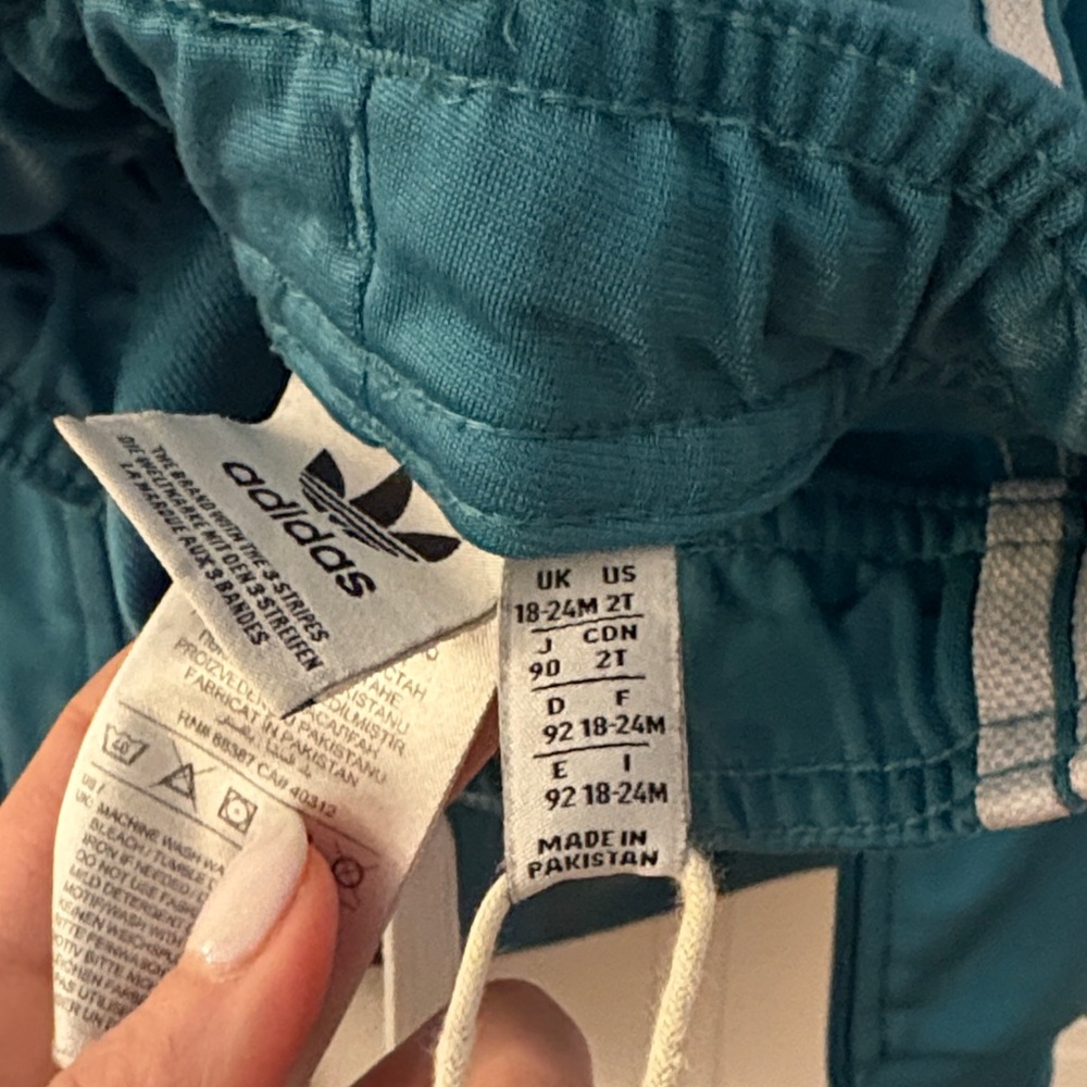 Adidas Kids Jacket and pants warm-up suit in Teal with White Stripes size 2T - Picture 2 of 7